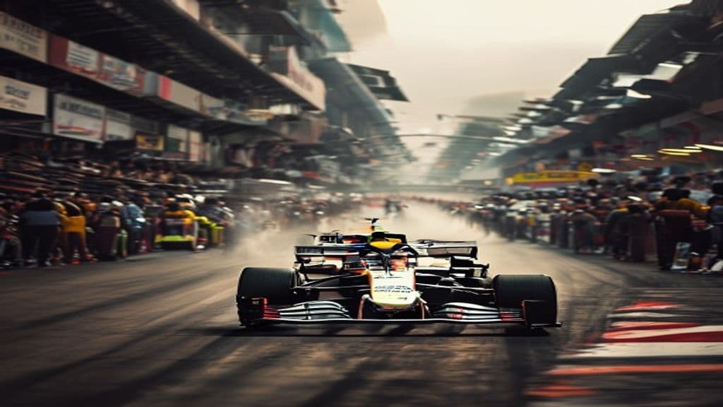 Formula racing car speed run on asphalt street circuit