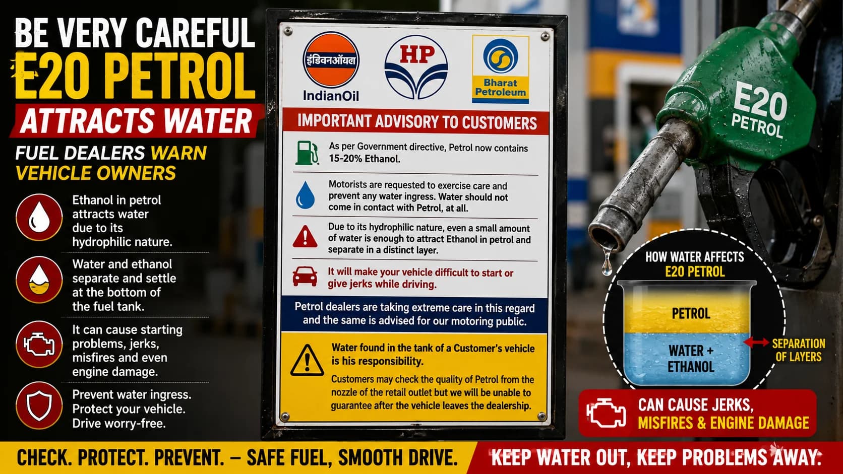 E20 Petrol attracts water